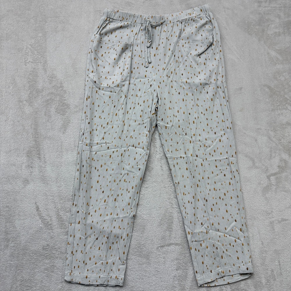 Grade & Gather Pants Women's Medium Gray Gold Metallic Dot Rayon Drawstring Boho